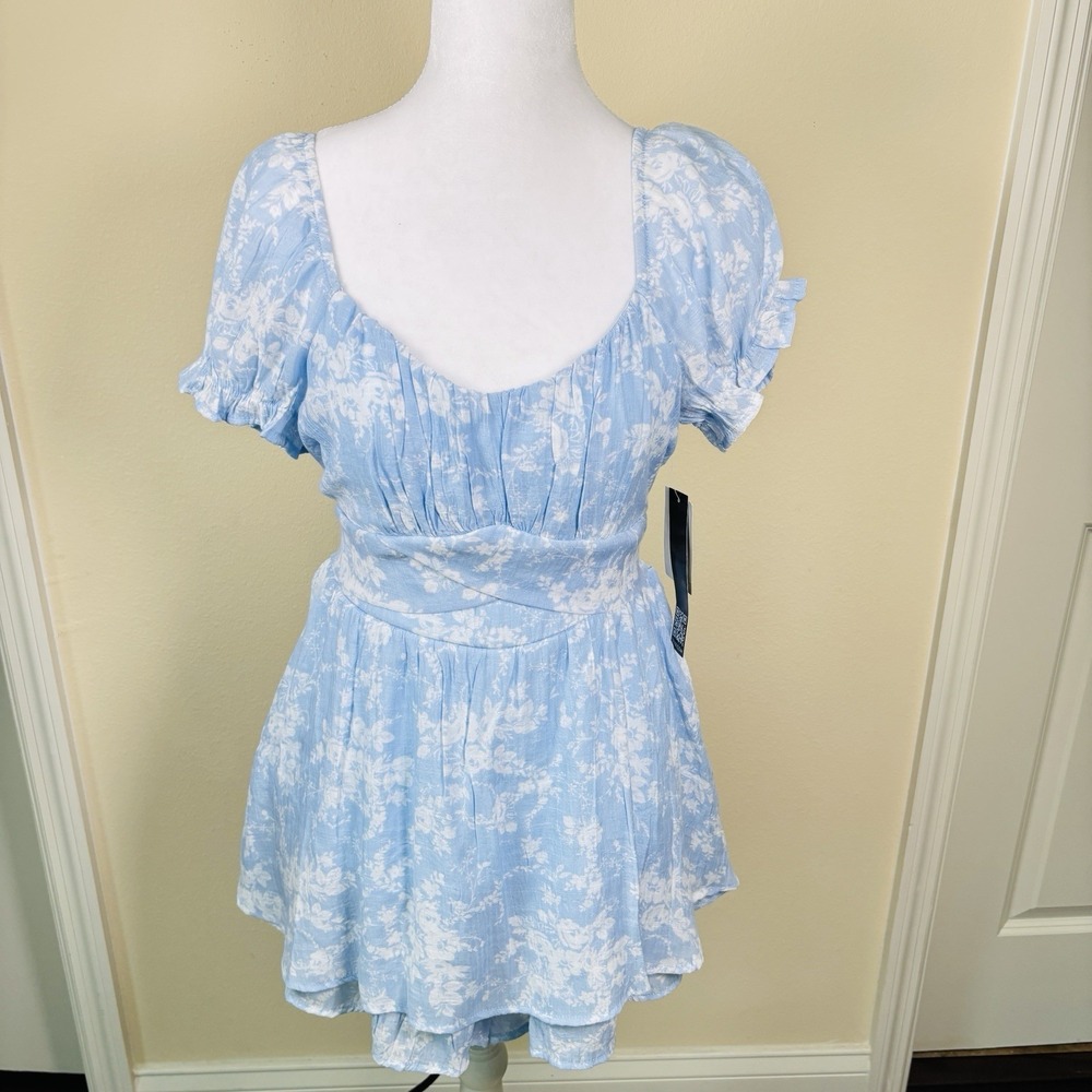 Trixxi Skort Dress Sz L Baby Doll Fairy Coquette Feminine Lined Blue Floral